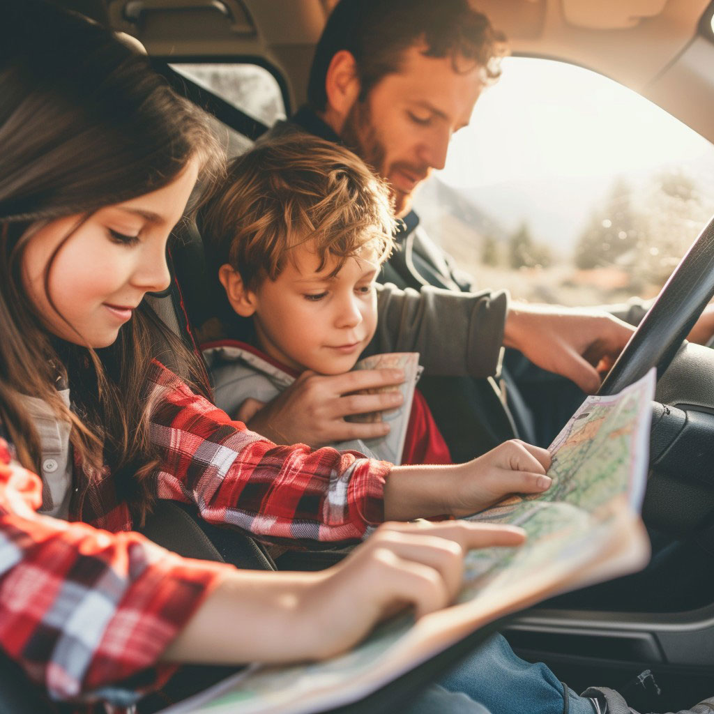 Family Looking at Map for Directions to Roots & Revival Festival